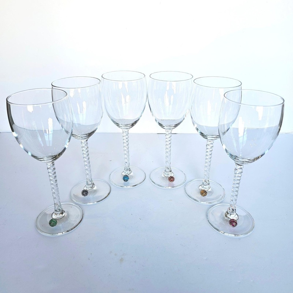 Vtg Cristal D'Arques Sophia Twist Stem Wine Water Glasses w/Charms Set 6 - 1518